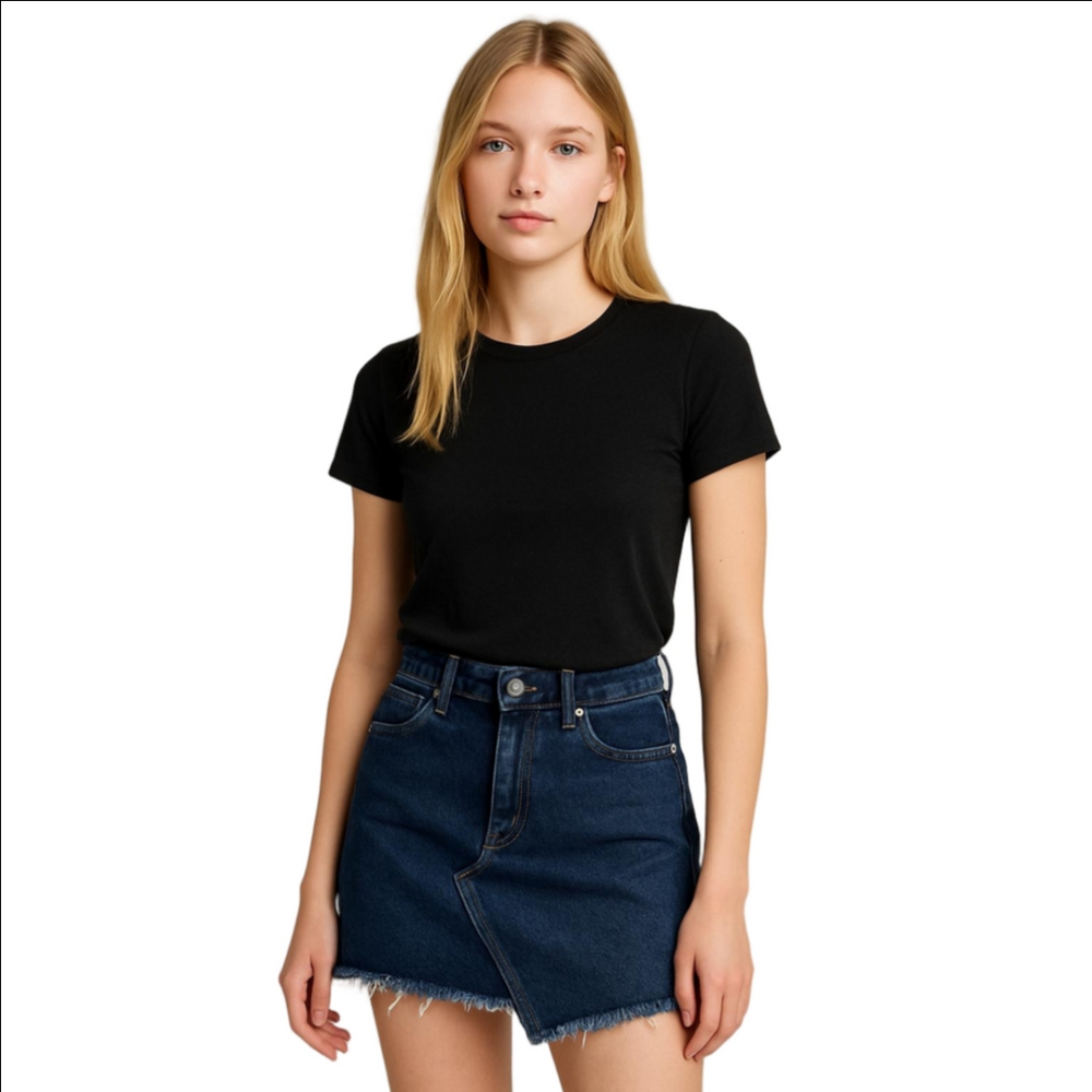 Urban Outfitters Assymetrical Dark Washed Blue Distressed Mini Jean Denim Skirt
